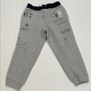 Gray Polo sweats, with blue waistband.